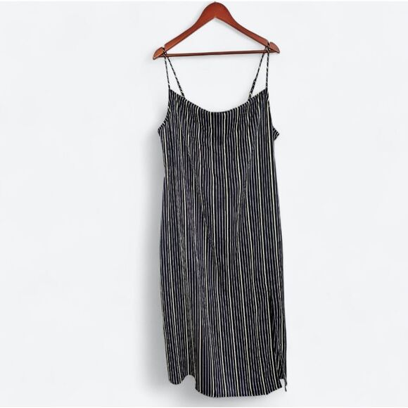 NWT BP X WILDFANG Square Neck Satin Midi Slip Dress In Navy Harlow Pinstripe 2X - Picture 4 of 12
